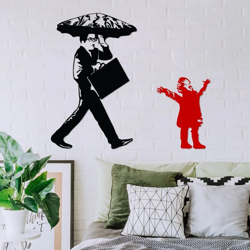 Decoratiune de perete Metal Banksy Metal 02, Negru, 56x88x0.15 cm - Negru