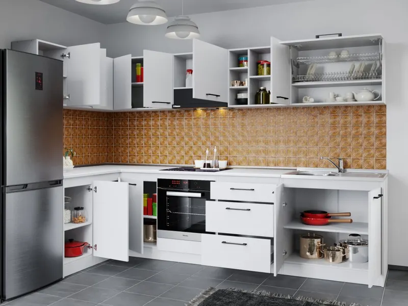 Set Mobila Bucatarie Colt Mina Pure 140*300 Alb C62 — imaginea 2