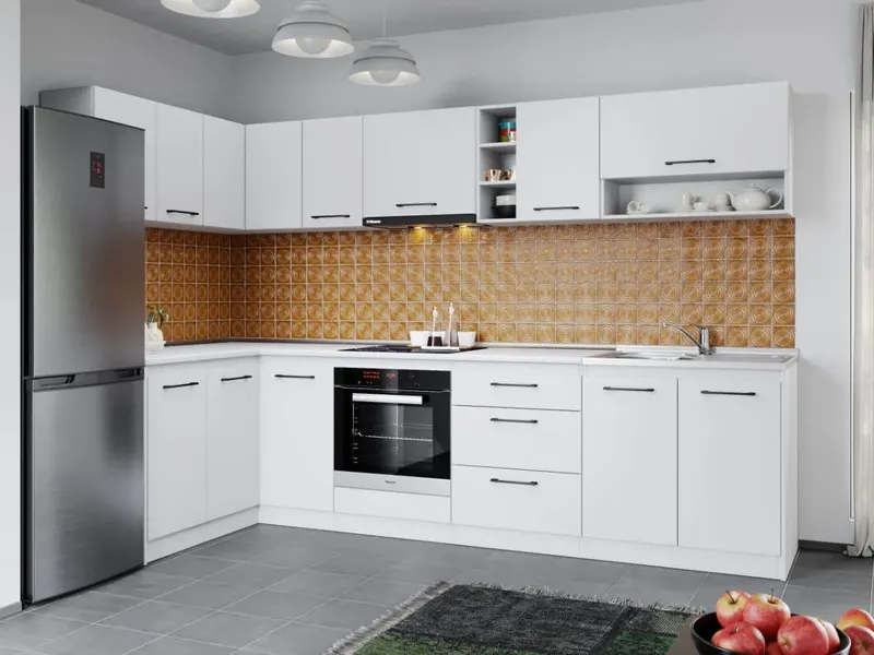 Set Mobila Bucatarie Colt Mina Pure 140*300 Alb C62 — imaginea 3