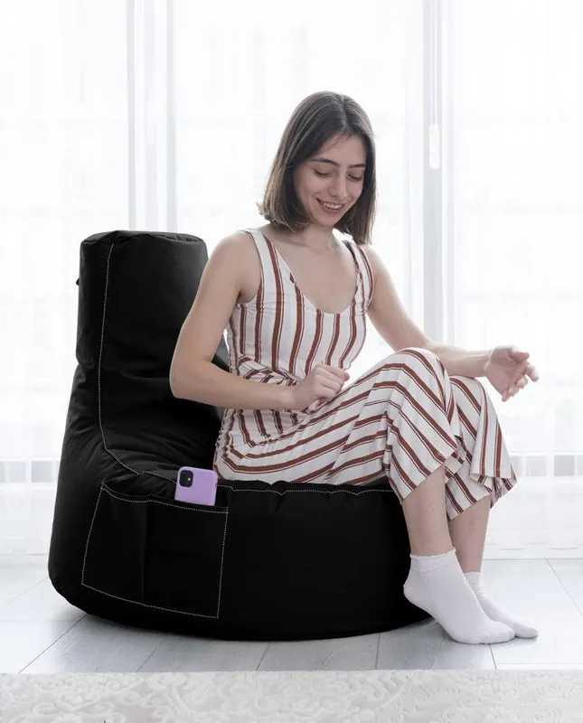 Fotoliu para cu buzunar, cu maner, DirtProof, Impermeabil, Dehusabil,Garden Bean Bag, 70 x 80 x 35 cm - Negru