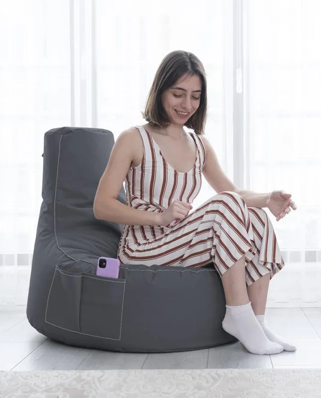 Fotoliu para cu buzunar, cu maner, DirtProof, Impermeabil, Dehusabil,Garden Bean Bag, 70 x 80 x 35 cm - Gri deschis