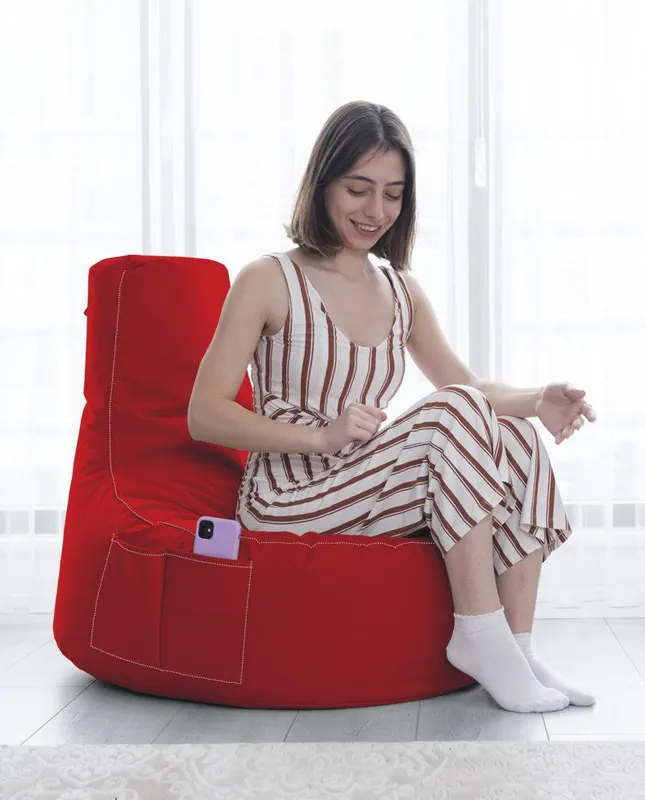 Fotoliu para cu buzunar, cu maner, DirtProof, Impermeabil, Dehusabil,Garden Bean Bag, 70 x 80 x 35 cm - Roșu