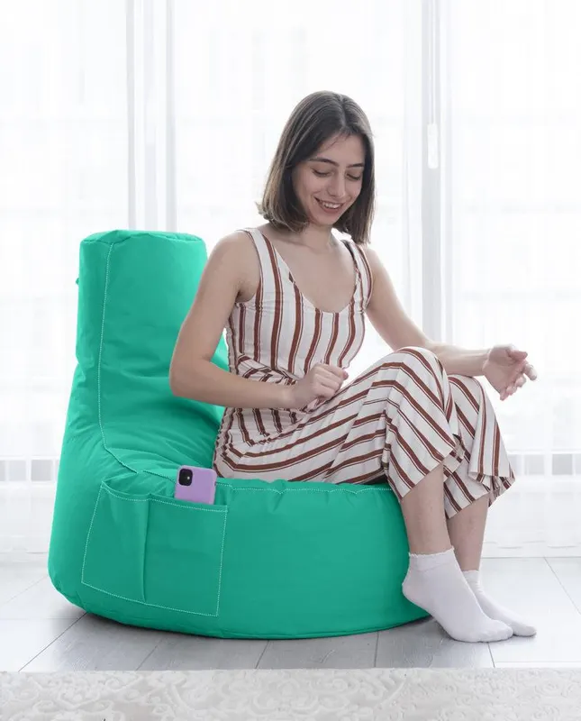 Fotoliu para cu buzunar, cu maner, DirtProof, Impermeabil, Dehusabil,Garden Bean Bag, 70 x 80 x 35 cm - Turcoaz
