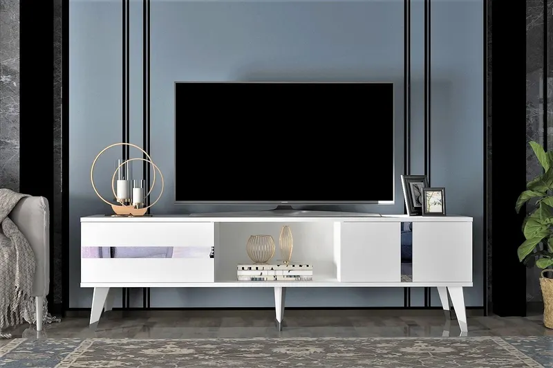 Comoda Tv Vania cu 2 Usi si Raft, Gri, 150 X 30 X 50 Cm - arsiv6