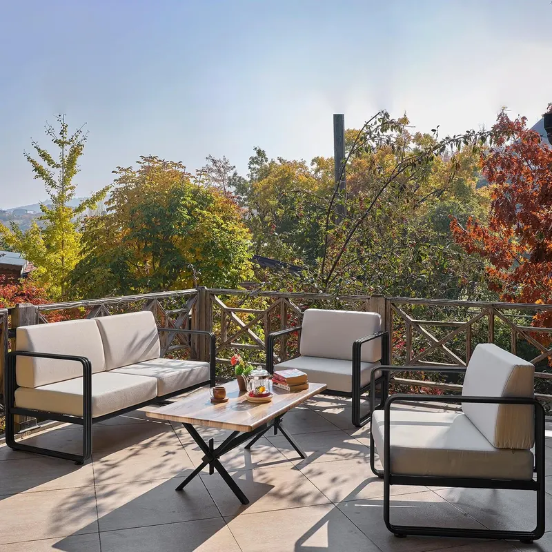 Set De Lounge De Grădină Lux Naomi, 4 bucati - Crem/negru