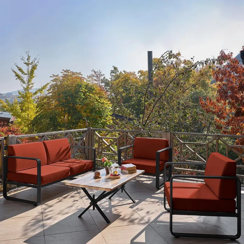 Set De Lounge De Grădină Lux Naomi, 4 bucati - Negru/Rosu