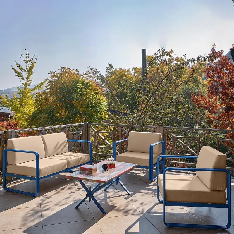 Set De Lounge De Grădină Lux Naomi, 4 bucati - Albastru Bej