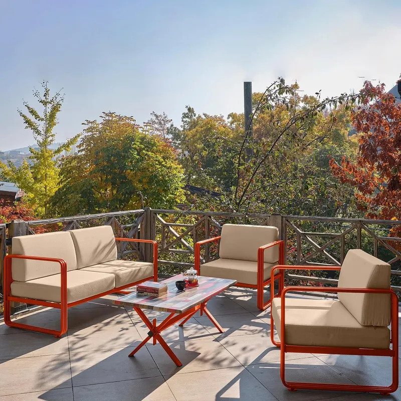 Set De Lounge De Grădină Lux Naomi, 4 bucati - Bej portocaliu