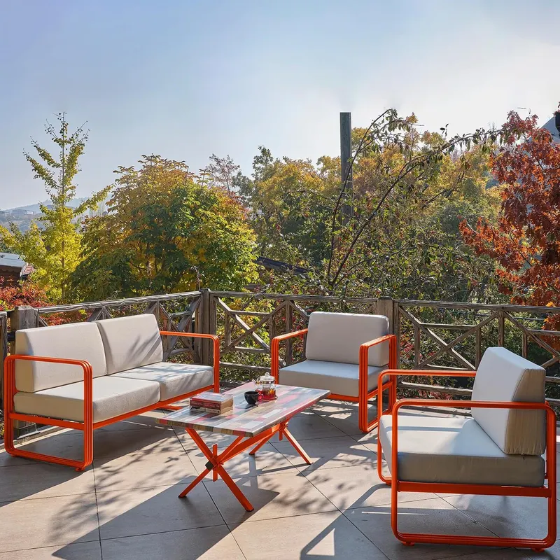 Set De Lounge De Grădină Lux Naomi, 4 bucati - Crem/portocaliu