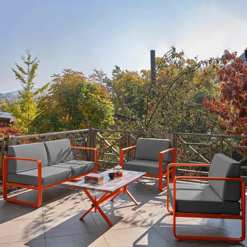 Set De Lounge De Grădină Lux Naomi, 4 bucati - Gri portocaliu