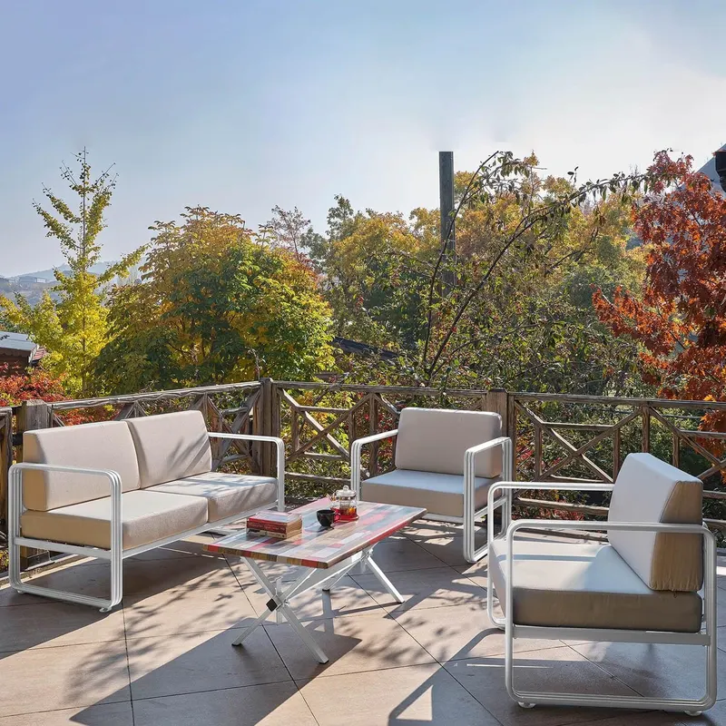 Set De Lounge De Grădină Lux Naomi, 4 bucati - Crem alb