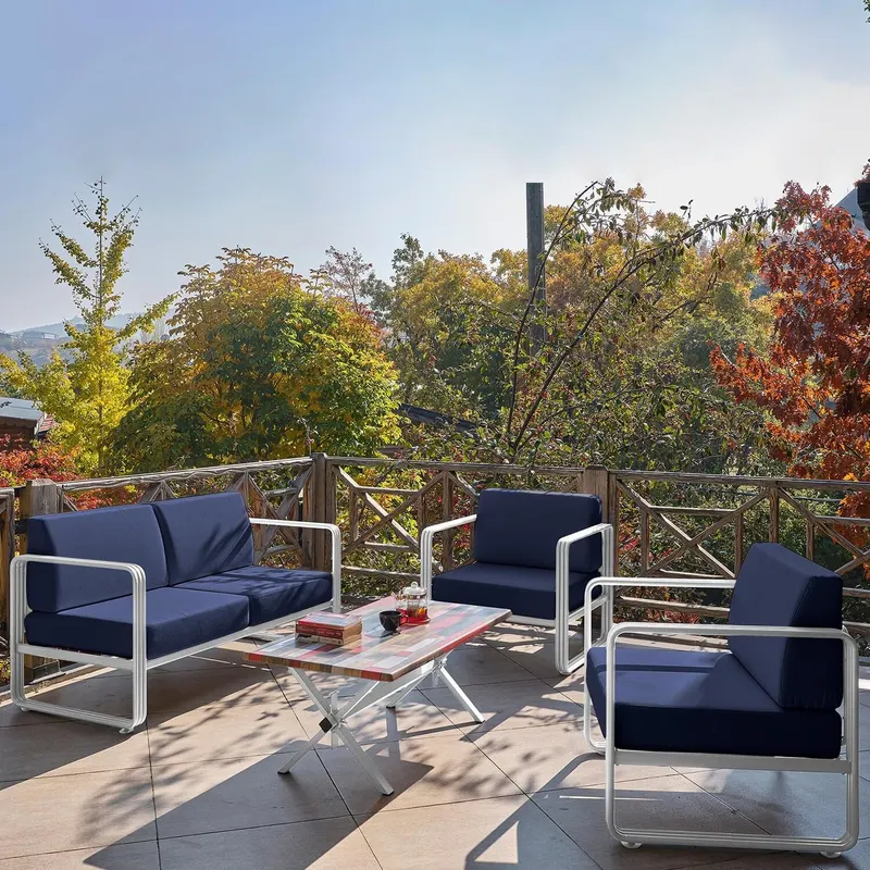 Set De Lounge De Grădină Lux Naomi, 4 bucati - Alb Albastru închis