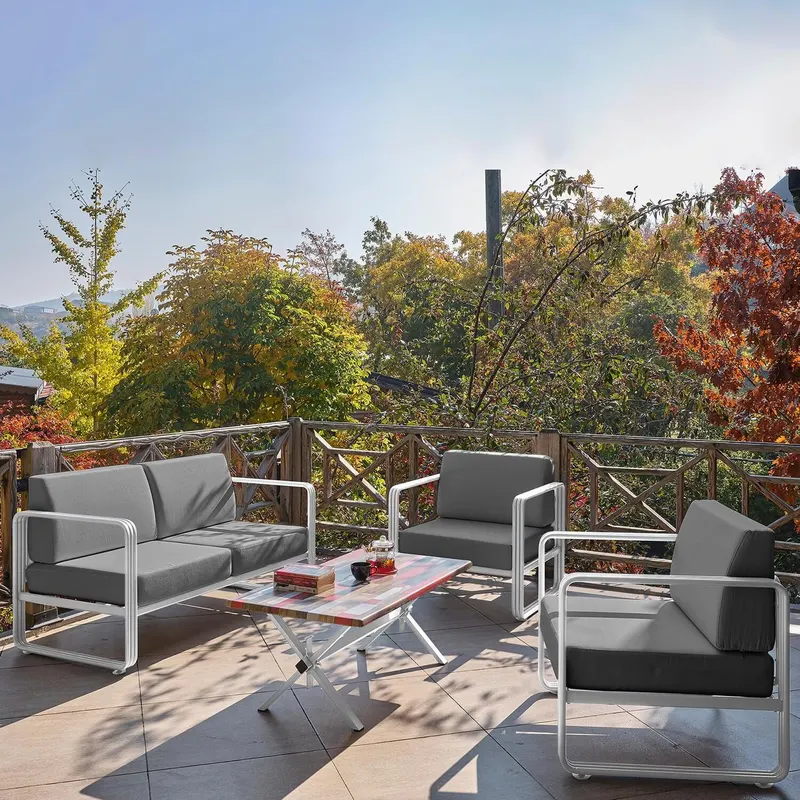 Set De Lounge De Grădină Lux Naomi, 4 bucati - Alb Gri