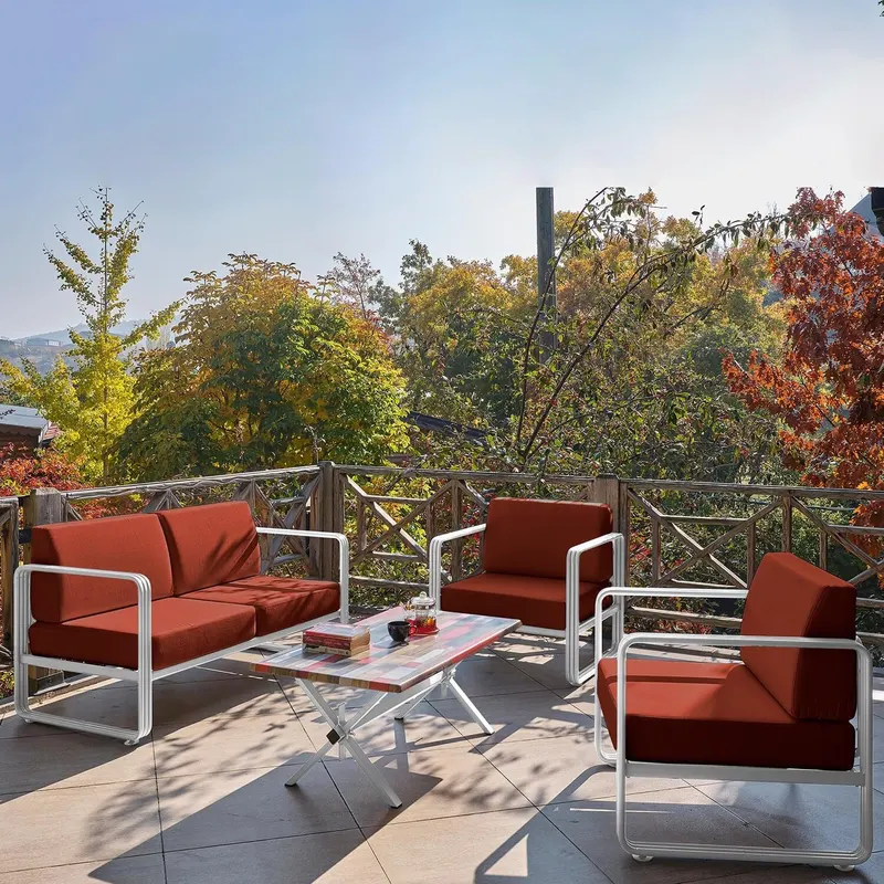 Set De Lounge De Grădină Lux Naomi, 4 bucati - Alb Rosu