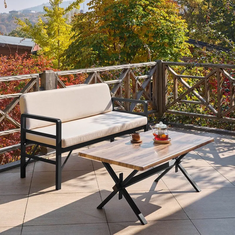 Canapea De Grădină Cu 2 Locuri Pandora, Negru, 139X75X52 Cm - Crem negru