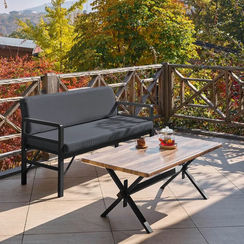 Canapea De Grădină Cu 2 Locuri Pandora, Negru, 139X75X52 Cm - Gri portocaliu
