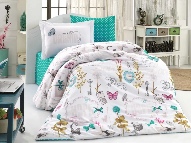 Set Lenjerie de pat single, 160 x 220 cm - Turcoaz