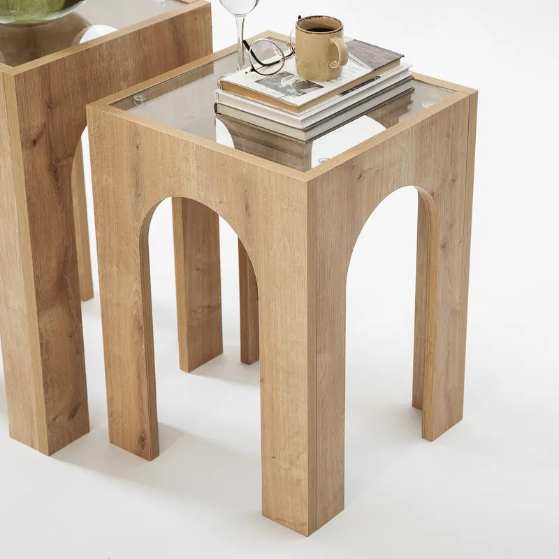 Măsuță de cafea Seine Set - Sapphire Oak, Transparent, Stejar - Transparent - Albastru - Stejar - Transparent
