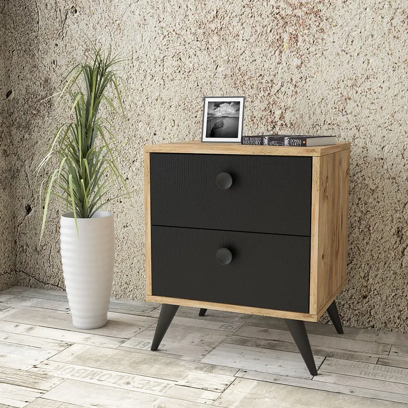 Noptieră Vl67-232, Pin atlantic - Negru, 49x40x59 cm - Natural - Negru
