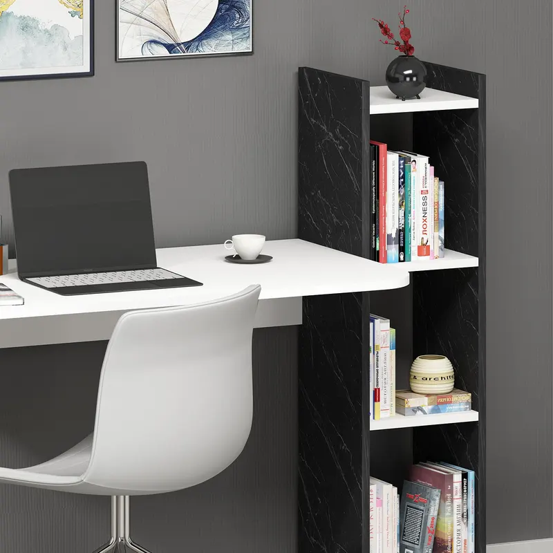 Birou Glaxy, Alb - Black marble, 110x50x74 cm - Alb - Negru