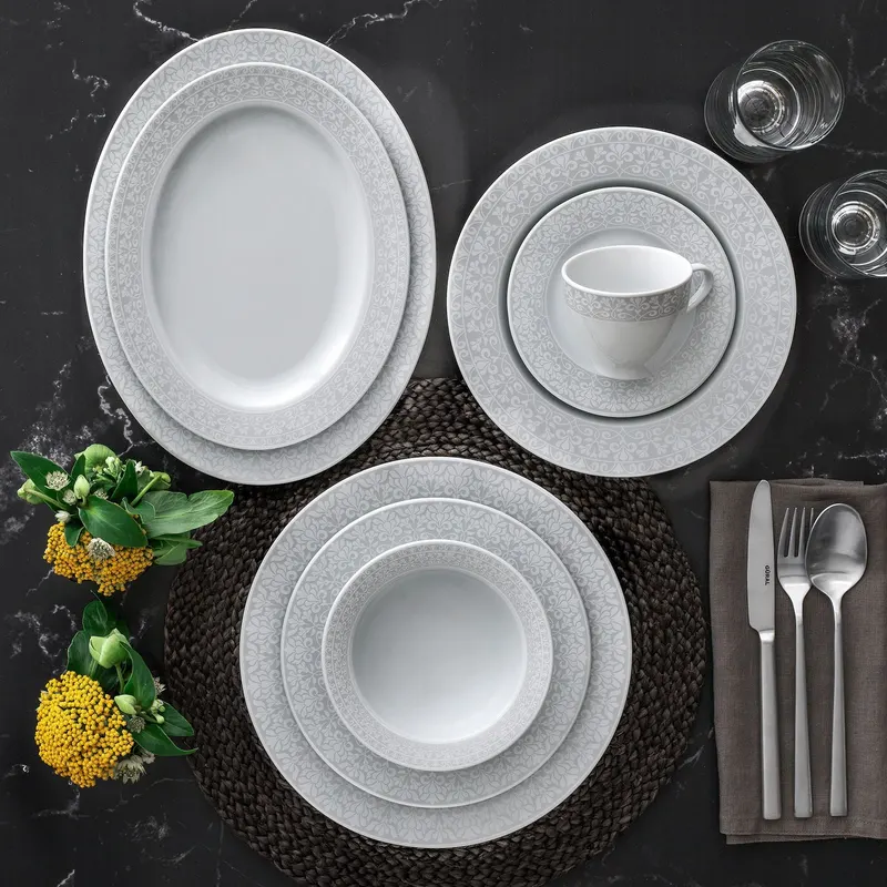 Serviciu de masă 84 bucăți TLS84YT9205106, Alb - Gri, 26x26 cm - Alb - Gri