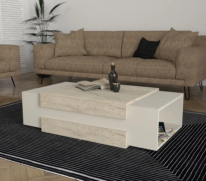 Măsuță de cafea Nora, Travertin - Sandstone, 110x57x31 cm - Bej