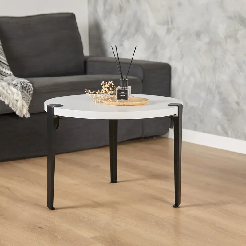 Măsuță de cafea Fregoia Black, Alb - Negru, Ø60x45 cm - Negru - Alb