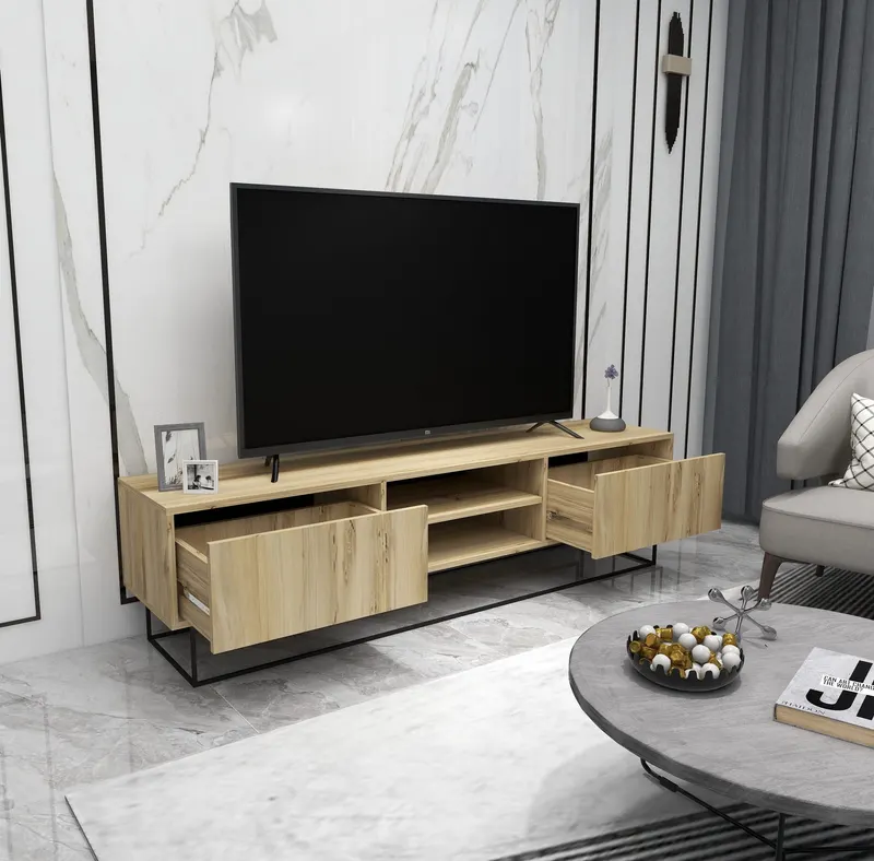 Comodă TV Escape 180, Felt - Negru, 180x40x50 cm - Negru