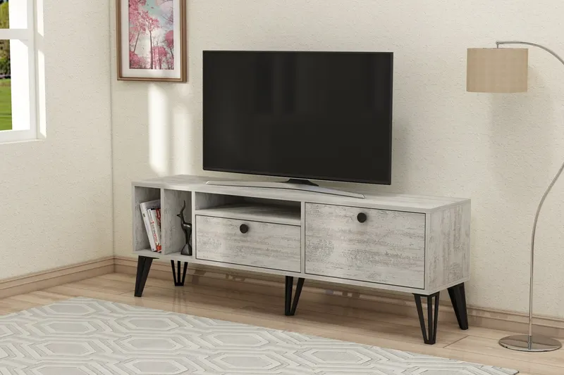Comodă TV Aris - Crystal, Gri - Alb, 150x35x53 cm - Gri - Alb