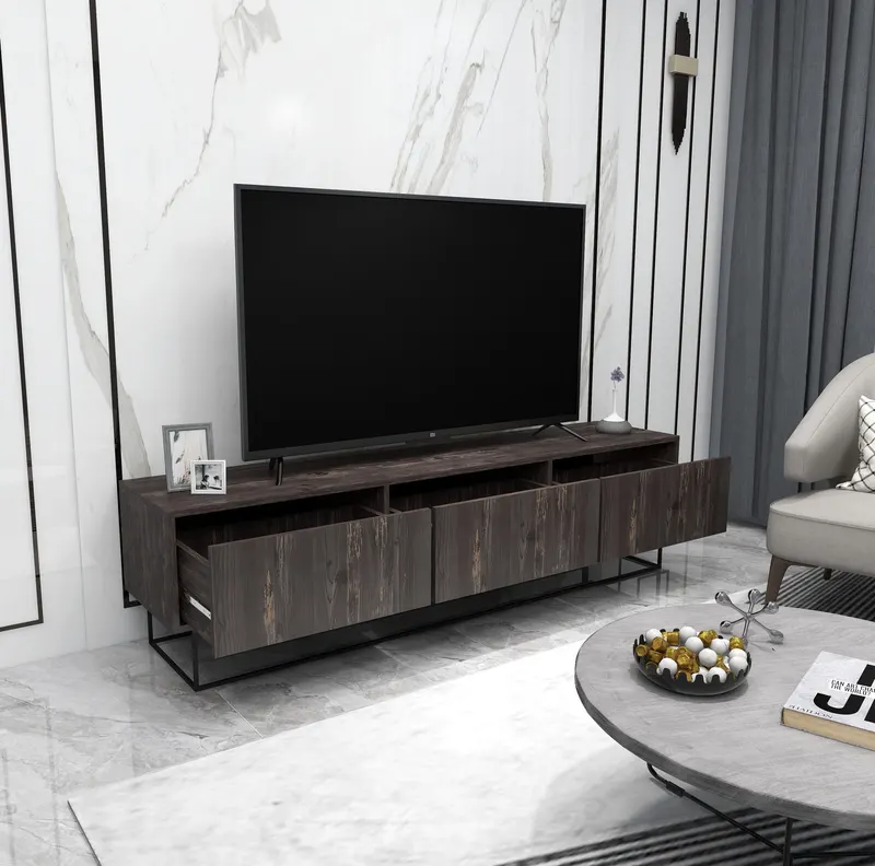 Comodă TV Kordon 180 - Rebab, Maro închis - Negru, 180x40x50 cm - Maro - Negru