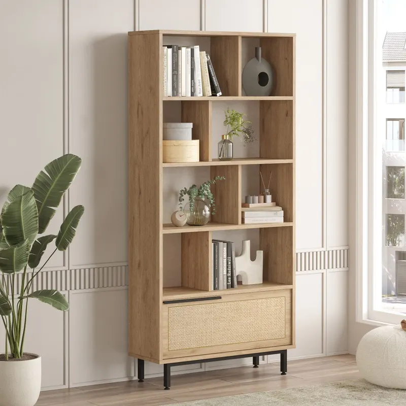 Bibliotecă On4-Su, Nuc - Stejar, 84x30x176 cm - Nuc - Stejar