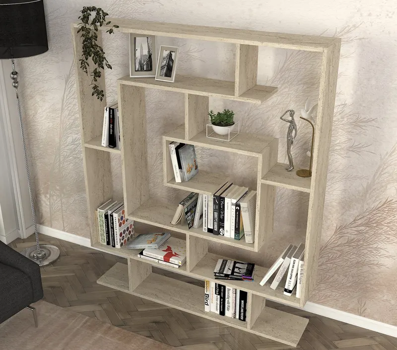 Bibliotecă Sarmasik, Travertin, 125x22x149 cm - Bej