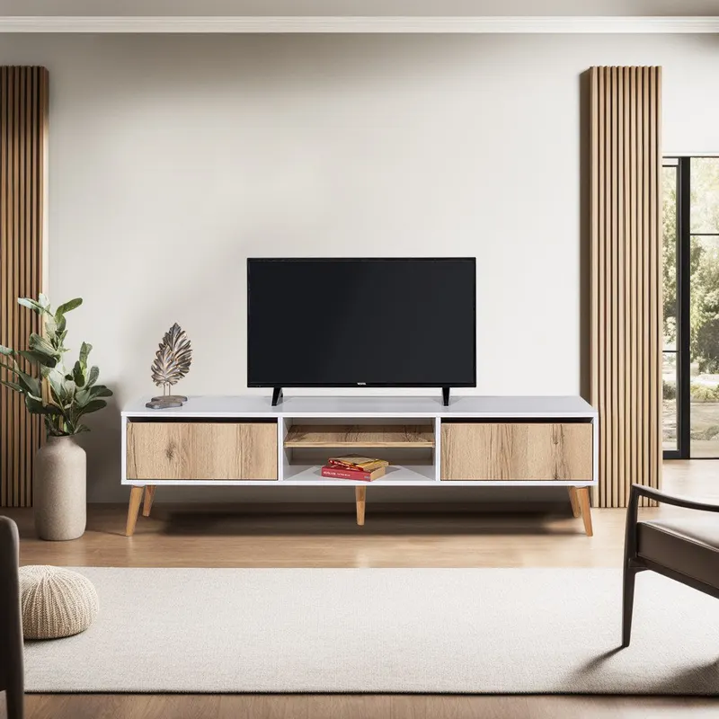 Comodă TV Kraf 180, Felt - Alb, 180x40x50 cm - Alb