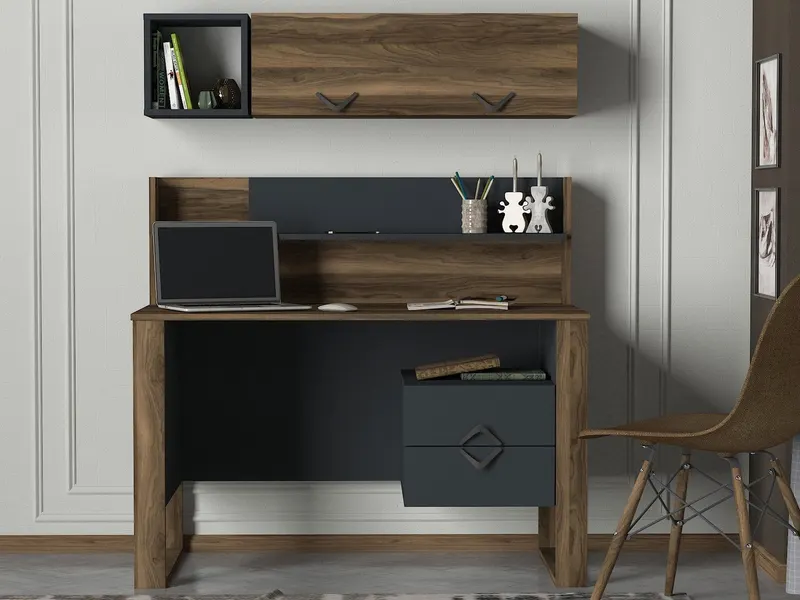 Birou Bumerang, Nuc - Antracit, 120x60x114 cm - Nuc - Antracit
