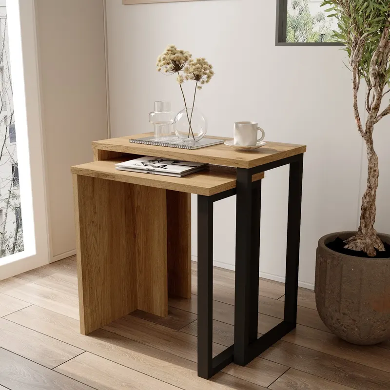 Set 2 măsuțe de cafea On7-Su, Nuc - Stejar, 51x30x53 cm - Nuc - Stejar