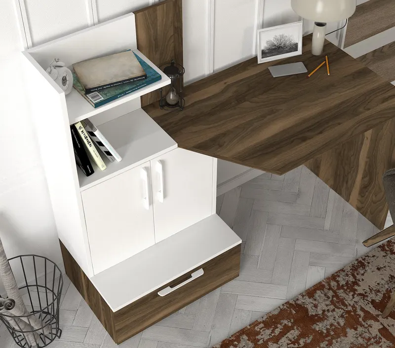 Birou Padora, Alb - Nuc, 70x60x74 cm - Alb - Nuc