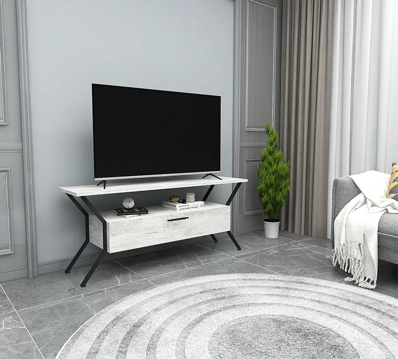 Comodă TV Tarz - Crystal, Gri - Negru, 124x35x54 cm - Gri - Negru