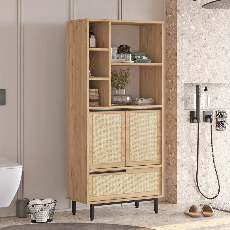 Dulap de baie On9C-Su, Nuc - Stejar, 75x36x162 cm - Nuc - Stejar