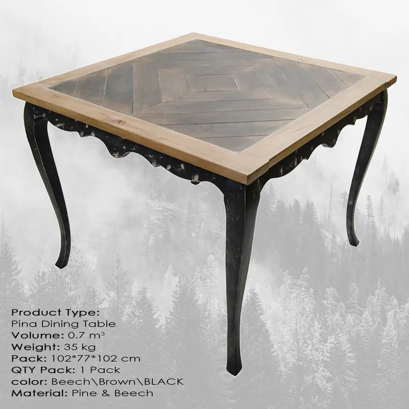 Masă dining Pina Large, Beech - Maro - Negru, 100x100x75 cm - Natural - Maro - Negru