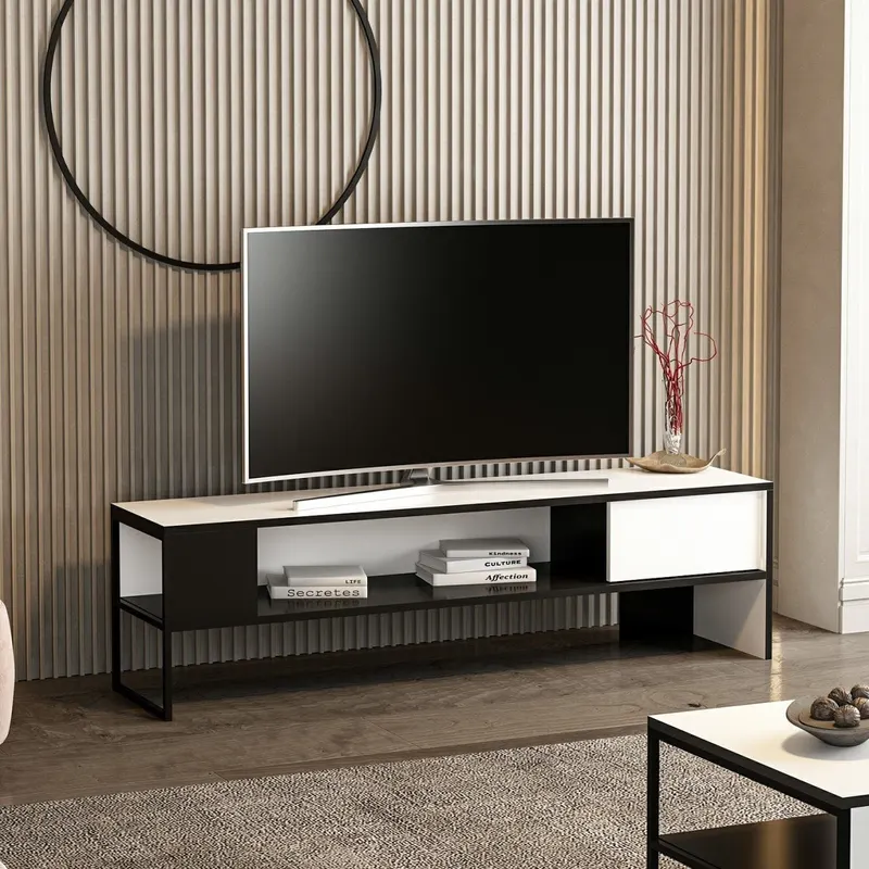 Comodă TV Concord, Alb - Negru, 150x35x42 cm - Alb - Negru