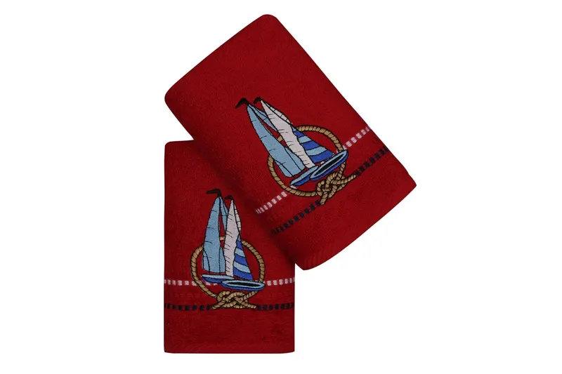 Set prosoape de baie 2 bucăți Marina Yelken v2, Roșu - Alb - Albastru închis - Albastru - Bej, 50x90 cm - Roșu - Alb - Albastru - Bej