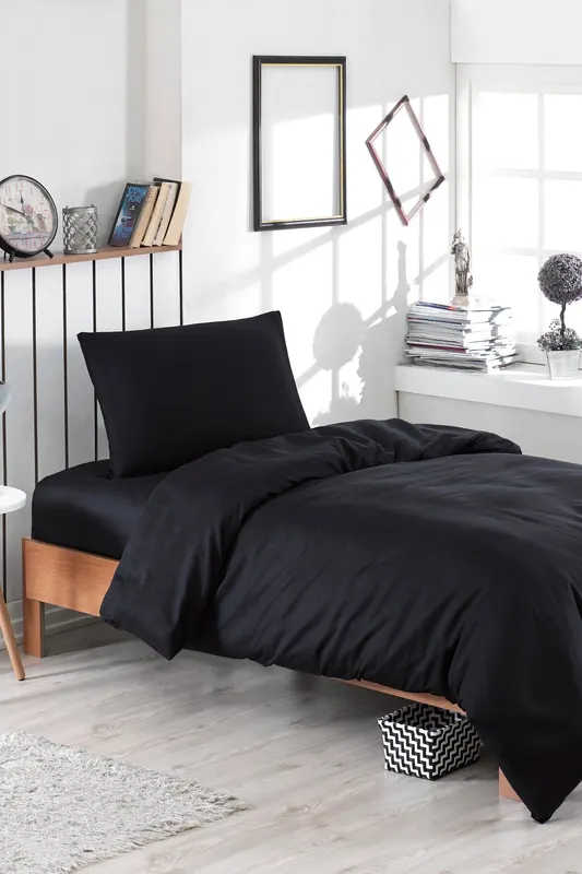 Set lenjerie de pat single Duz Boya, Negru, 160x220 cm - Negru
