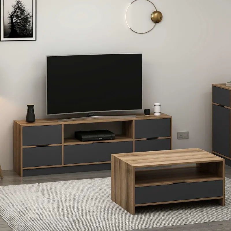 Set mobilă pentru sufragerie Elina - 8604, Antracit - Dore, 180x35x57 cm - Antracit - Auriu