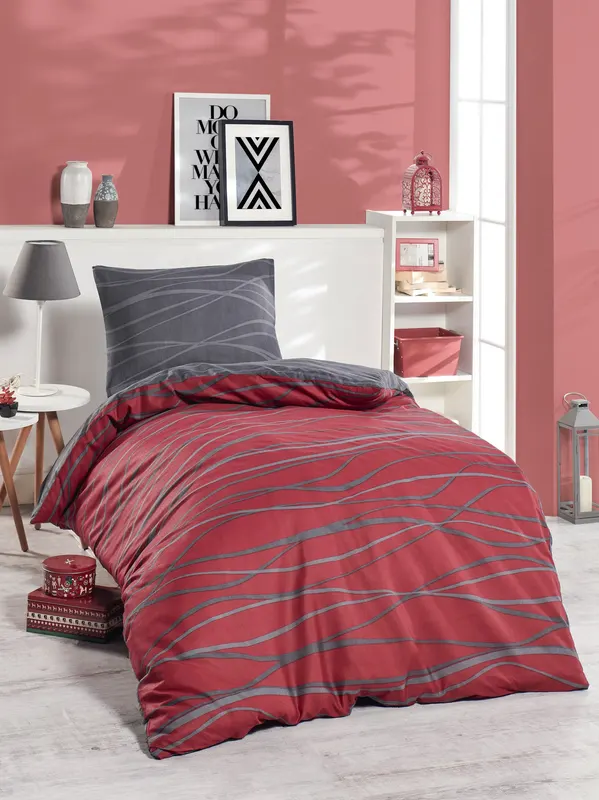 Set lenjerie de pat single Verda, Bordo - Gri, 140x200 cm - Roșu - Gri