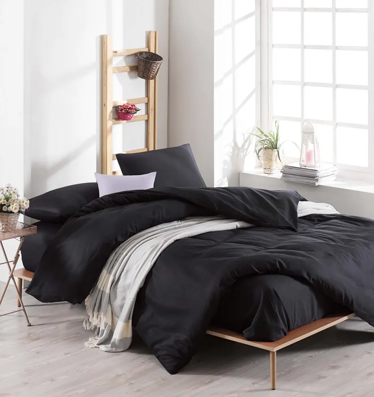 Set lenjerie de pat dublă Düzboya, Negru, 220x240 cm - Negru