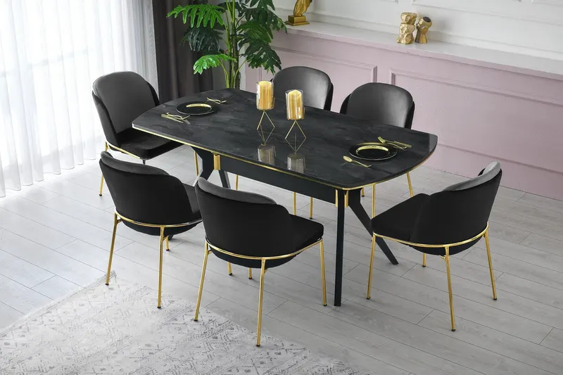 Set 4 scaune Dore - 106 V4, Negru - Auriu, 54x55x86 cm - Auriu - Negru