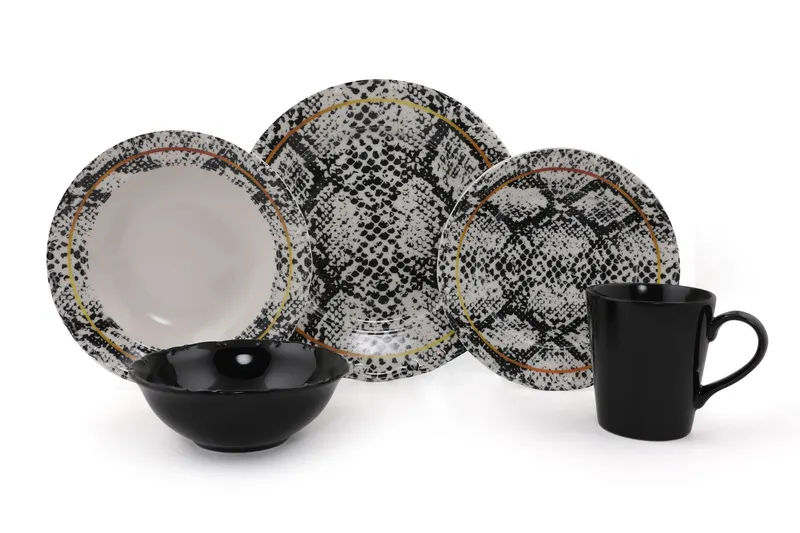 Serviciu de masă 30 bucăți Hira, Crem - Negru - Auriu, 24x24x3 cm - Crem - Negru - Auriu