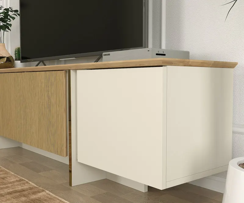 Comodă TV Sion, Crem - Nuc, 180x35x45 cm - Crem - Nuc