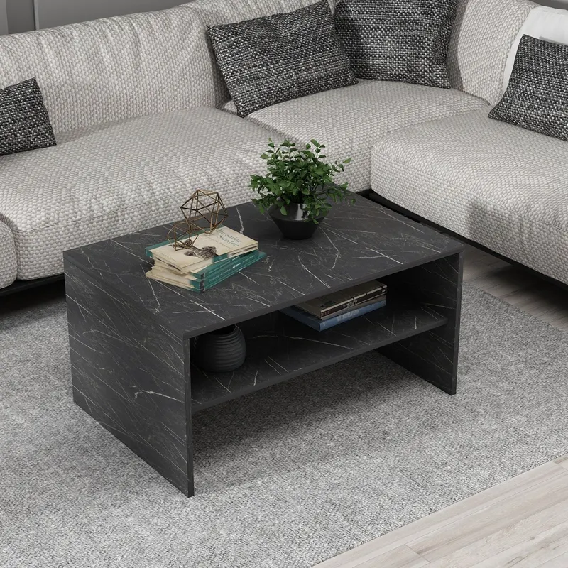 Măsuță de cafea Apollon, Black marble, 90x45x47 cm - Negru