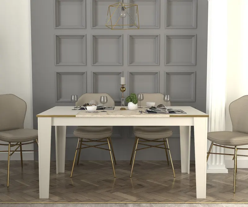 Masă dining Veyron, Travertin - Sandstone, 145x85x76 cm - Bej